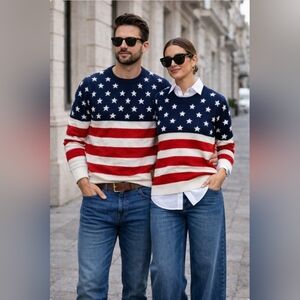 Tipsey Elves Unisex Crewneck Stars And Stripes Sweater Sz M